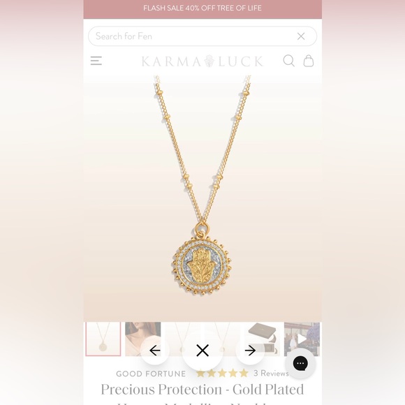 Precious Protection - Karma and Luck Gold Plated Hamsa Medallion Necklace - Picture 2 of 6